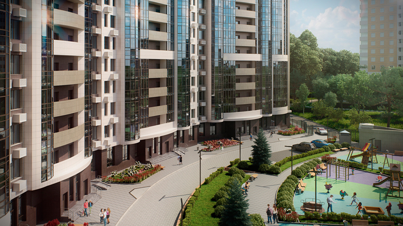 В ЖК «Панорама Сколково» начинается отделка входных групп