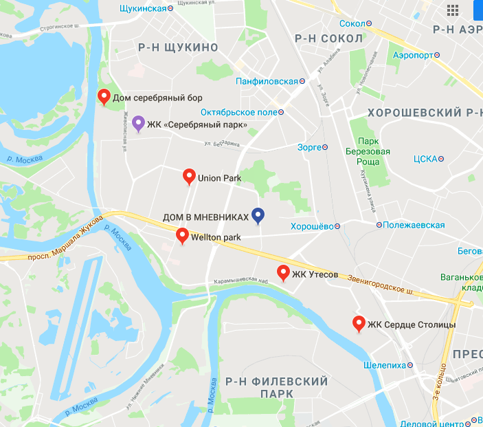 Карта хорошево мневники москва с улицами и домами